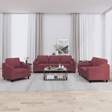 3-dijelni set sofa s jastucima crvena boja vina od tkanine Cijene