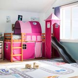 vidaXL Dječji krevet na kat s tornjem rozi 90x200 cm masivna borovina | shoptok.hr