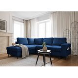 Miuform Temno modra raztegljiva kotna sedežna garnitura iz rebrastega žameta (levi kot) Lofty Lilly – | Shoptok.si