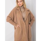 Fashion Hunters Dark beige alpaca coat with pockets Cene