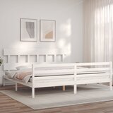  Okvir za krevet s uzglavljem bijeli 200x200 cm od masivnog drva | shoptok.hr