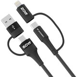Wozinsky 4v1 univerzalni kabel 2x USB-C 1x USB-A 1x Lightning 60W 1m črn, (21831663) | Shoptok.si