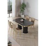 Hanah home trpezarijski set Galya, sto i 4 stolice, ploča u dekoru crnog mermera, zlatne noge, kapućino tkanina Babyface | Eponuda.com