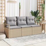 vidaXL 3-delni vrtni kavč set z blazinami Bež Poli Ratan | Shoptok.si