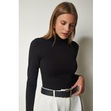  Women's Black High Neck Wrap Elastic Knitted Blouse | shoptok.hr