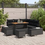 vidaXL 9-dijelni set vrtnih sofe s jastučićima Crni Poli ratan Akacija, dvosedna vrtna sofa s prostorom za pohranu i jastučićima Crna Poli ratan, 4-dijelni set za vrtni objed s jastučićima Crni Poli ratan Akacija Cijene