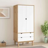 vidaXL Garderobna omara rjava in bela 76,5x53x172 cm trdna borovina | Shoptok.si