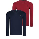 Dewberry DOUBLE SET T8587 V-NECK MEN'S SWEATSHIRT-NAVY-BURGUNDY Cene