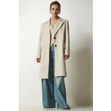  Women's Cream Double Breasted Collar Buttoned Cachet Coat Cene