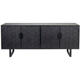 White Label Črna nizka komoda iz masivnega bora 140x58 cm Linc – Cene