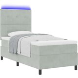 Box Spring Krevet s Madracem &amp LED Osvjetljenjem Svjetlosiva 90x200 cm Baršun | shoptok.hr