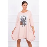 Kesi Dress with print and flared bottom in dark powder pink Cene