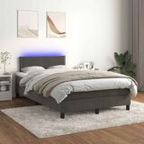 Krevet box spring s madracem LED tamnosivi 120 x 190 cm baršun | Eponuda.ba