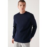 Avva Men's Navy Blue Sweatshirt Crew Neck Flexible Soft Texture Interlock Fabric Standard Fit Regular Fit Cene