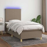  Krevet box spring s madracem LED smeđesivi 90x200 cm tkanina Cijene