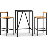  3-dijelni vrtni barski set crni od poliratana i drva bagrema Crna 70 cm table length | Shoptok.si