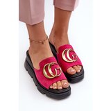 VINCEZA Women's sandals in eco suede on a wedge and platform with golden decoration fuchsia Iaria | Shoptok.si