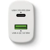 Fast Charge zidni punjač 25W PD PPS (USB C)+QC 3.0 (USB A) bijeli