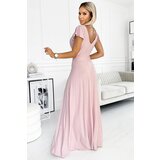 Numoco Women's Glittering Long Dress with Neckline CRYSTAL - Pink | ePonuda.com