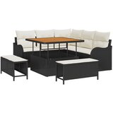 vidaXL 8 dijelni vrtni sofa set s jastucima Crni poli ratan akacija, 2-sjedalna vrtna sofa s jastucima Crni poli ratan, 3 dijelni vrtni blagovaonski set s jastucima Crni poli ratan akacija Cijene