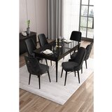 Hanah home Are - Black Marble, Black Black MarbleBlack Extendable Dining Table & Chairs Set (7 Pieces) | ePonuda.com