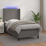 vidaXL Box spring postelja z vzmetnico LED siva 90x200 cm umetno usnje | Shoptok.si