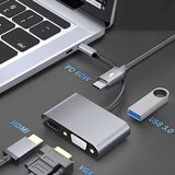  4u1 USB HUB, HDMI+USB-A+VGA i USB-C(PD) Cene
