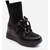 Kesi Women's ankle wedge boots with sock black Heladina cene