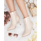 Resti Beige lacquered women's Elegant Classy stiletto heeled boots | Shoptok.si