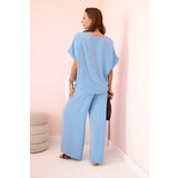 Kesi Włoski Women's viscose set with decorative flower and wide trousers - blue | Shoptok.si