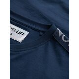 Ombre Men's cotton U-neck longsleeve with piping and chest print - dark blue | Shoptok.si