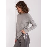 Fashion Hunters Grey knitted sweater with cables Cene