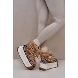 Big Star Leather women's snow boots on a thick sole with fur leopard brown | ePonuda.com