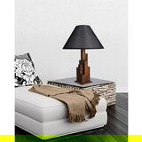 Opviq Kule Ceviz Ahşap Masa Lambası Pramit Hasır Siyah Abajurlu BlackWalnut Table Lamp Cene