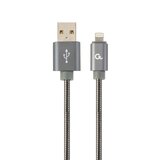 Gembird CC-USB2S-AMLM-1M-BG Lightning Premium spiralni kovinski 8-polni polnilni in podatkovni kabel 1 m kovinsko siv, (5000263438) | Shoptok.si