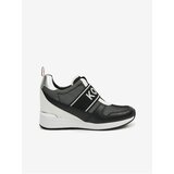 Michael Kors Black Women's Wedge Leather Wedge Sneakers Maven Slip On Tra - Women Cene