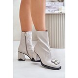Kesi Lacquered women's ankle boots with D&A decoration light grey Cene