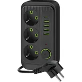 utičnica sa prekidačem LINEA 3x230V + 5xUSB A/C 1,5 m SCHUKO crna