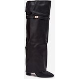 Boto Insulated boots with turned-up shaft over the knee block heel black Serelle | Shoptok.si