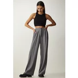 Happiness İstanbul Women's Gray Pleated Palazzo Trousers