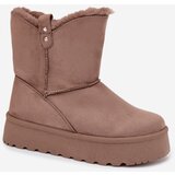 Boto Women's Snow Boots On Platform With Fur Dark Beige Evelira | Shoptok.si