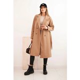 Kesi Włoski Women's suede coat tied at the waist camel | Shoptok.si