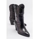 LuviShoes HOPEN Black Skin Genuine Leather Women's Heeled Boots Cene