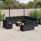 Maison Chic Seti vrtnega pohištva - Vrtna garnitura - Vrtni pohištvo set 14-delna z blazinami črn poli ratan, (21810032) | Shoptok.si