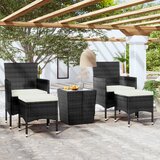 vidaXL Vrtna bistro garnitura 5-delna poli ratan in steklo črna Cene