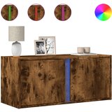 Maison Chic Stenska TV omarica - TV stojalo - Televizijska omarica z LED lučkami dimljeni hrast 80x31x35 cm, (21702393) | Shoptok.si