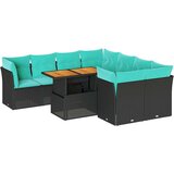  Vrtna garnitura - 9-dijelni set vrtnih sofa s jastucima crni od poliratana - Crna sa spremištem 1 | shoptok.hr