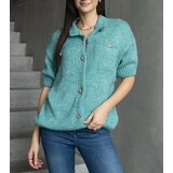 Gemre Women's mint short-sleeve sweater with decorative buttons | Shoptok.si