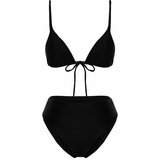 Trendyol Black Triangle High Waist High Leg Bikini Set Cene