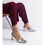 Gemre Silver patent leather block heels with buckles Kamola | Shoptok.si